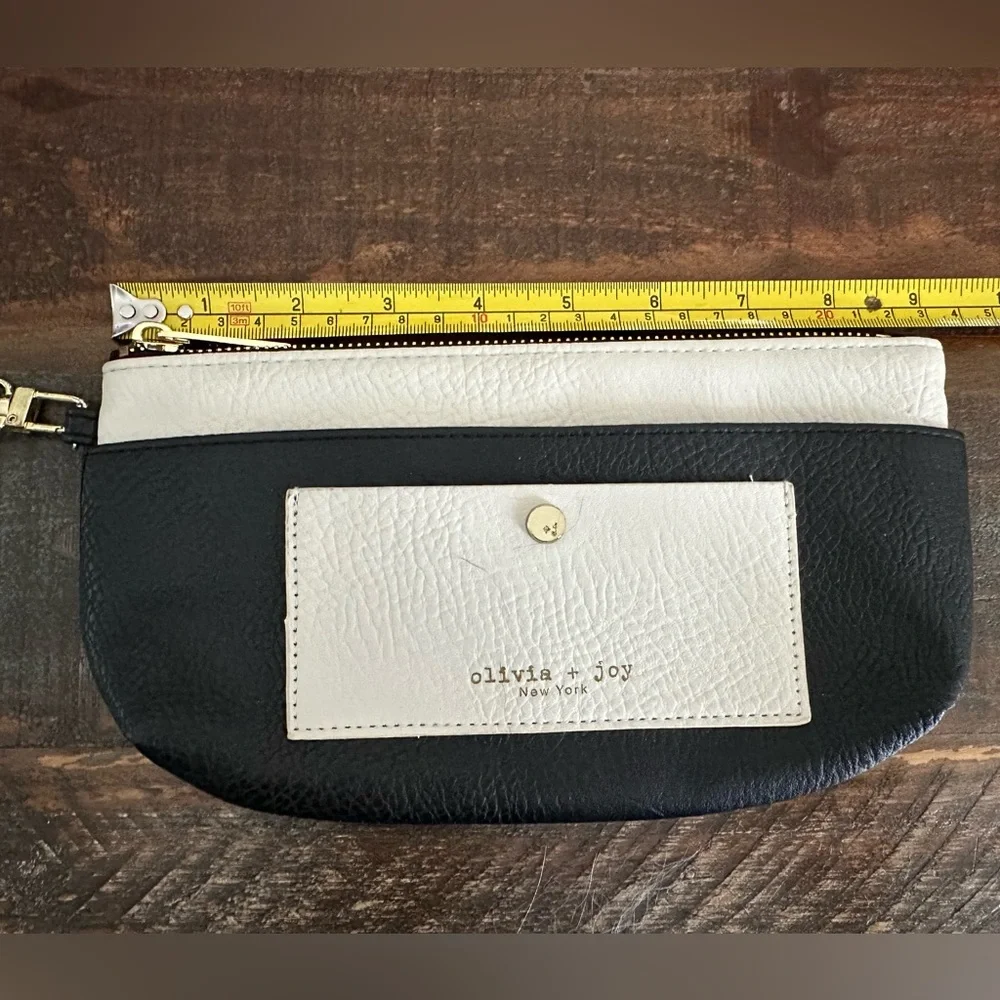 Olivia + Joy Black White Chain Wristlet Zip Clutch Handbag